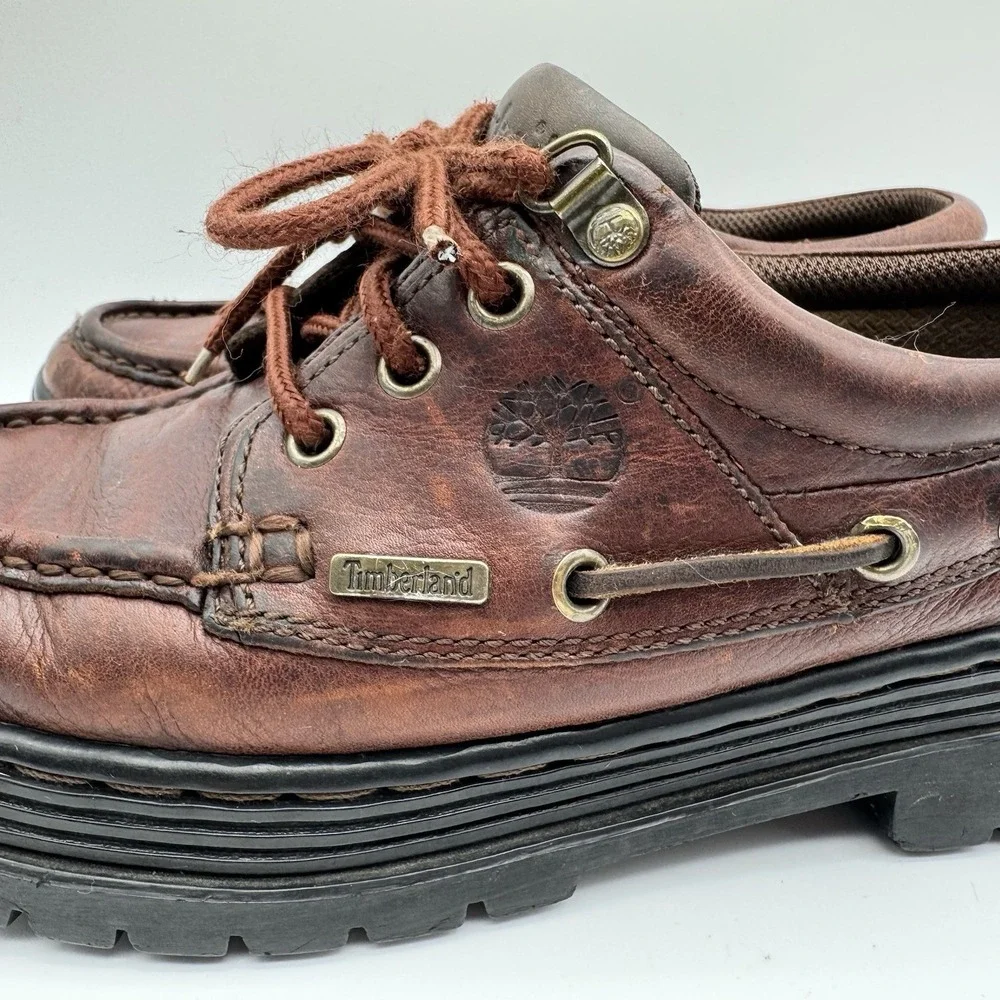 Timberland Men’s 8M Brown Authentic Handsewn 3 Eye Lug Sole Boat Shoes 63063